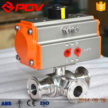 Clamp type sanitary 3 way pneumatic ball valve